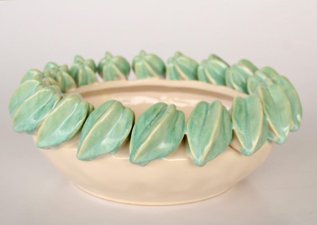 Round Cream & Turquoise Bowl